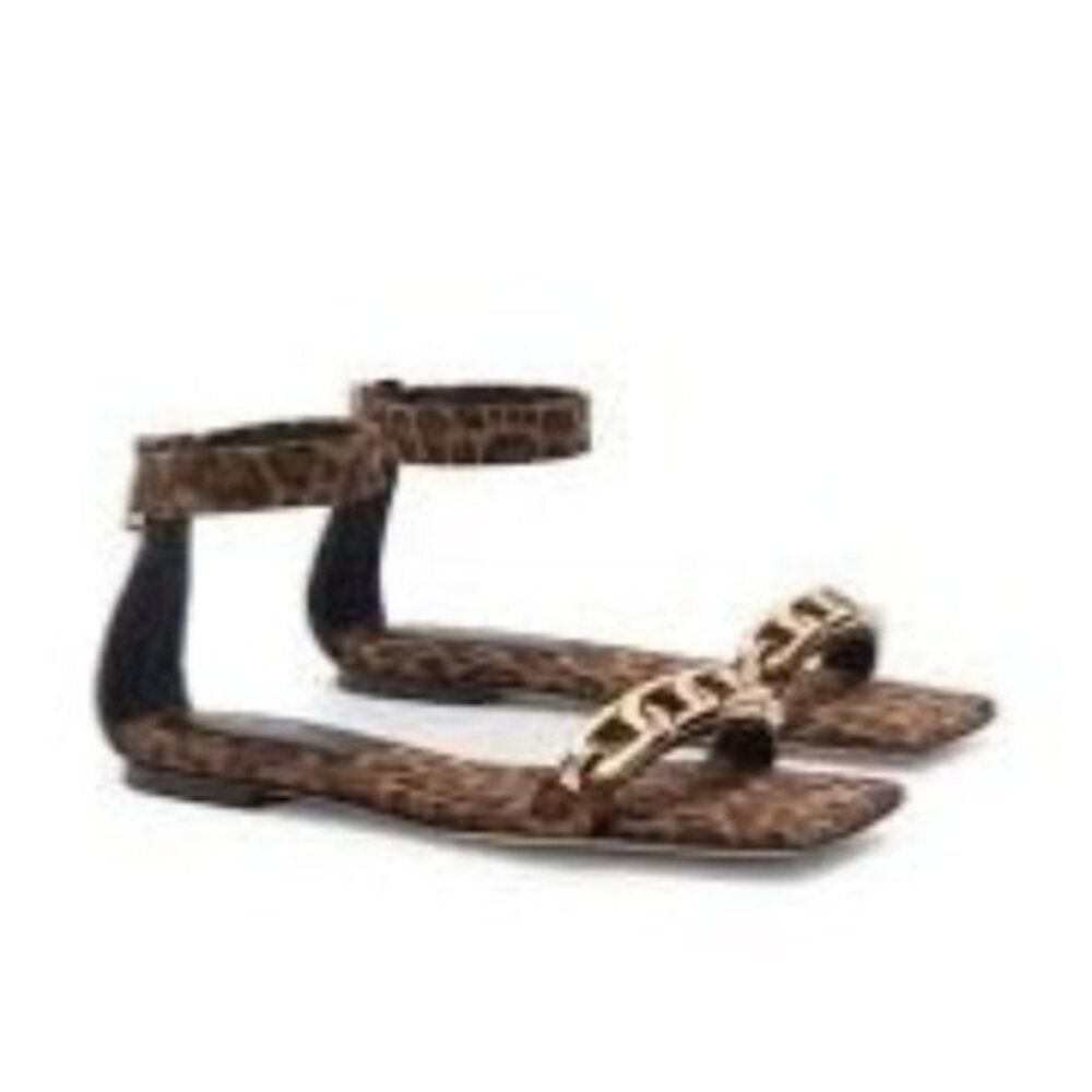 GOOD AMERICAN Ankle Strap Chain Leopard Print square toe sandals size 8